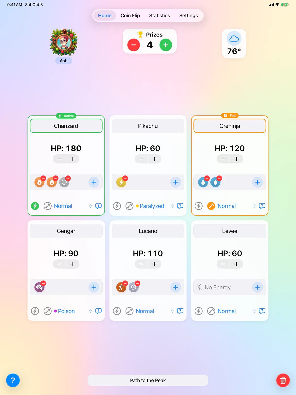 PokeCountr on iPad: the match board with six Pokémon